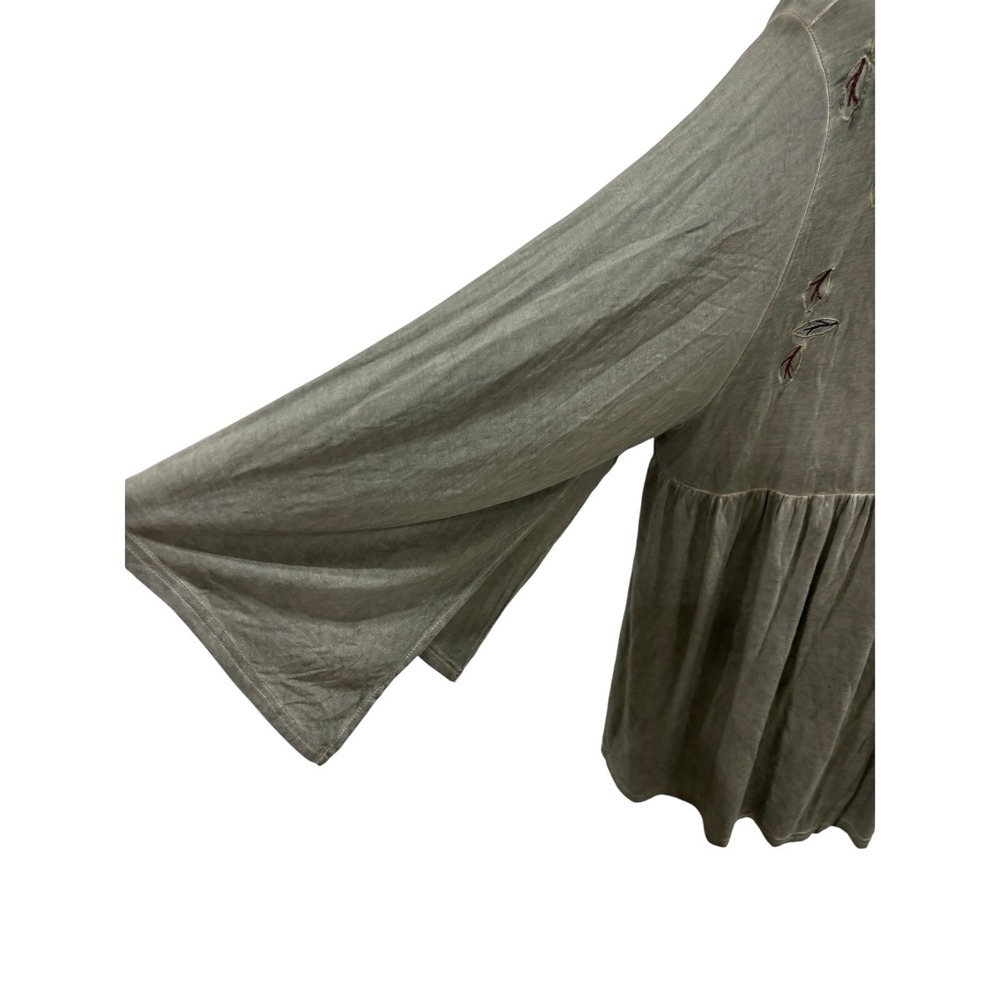 POL Olive Green Embroidered Open Back‎ Babydoll Tunic Top Small Boho Bell Sleeve - Picture 7 of 10